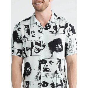 Beetlejuice Men's B & W S/S Print Button Up Shirt, Size 3XL NWT
